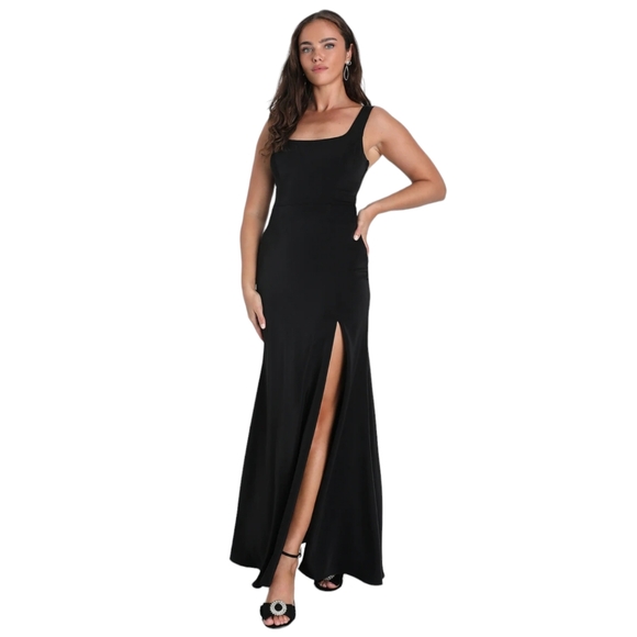 LULUS You're a Gift Black Satin Bow Back Mermaid Maxi Dress Small - Picture 1 of 5